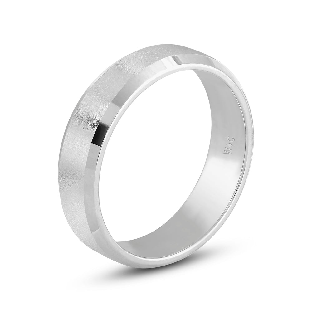 Men's Bevel Edge Comfort Fit Band with 18KT White Gold / 6 Cut Diamond in 14KT White Gold / 6 view 4
