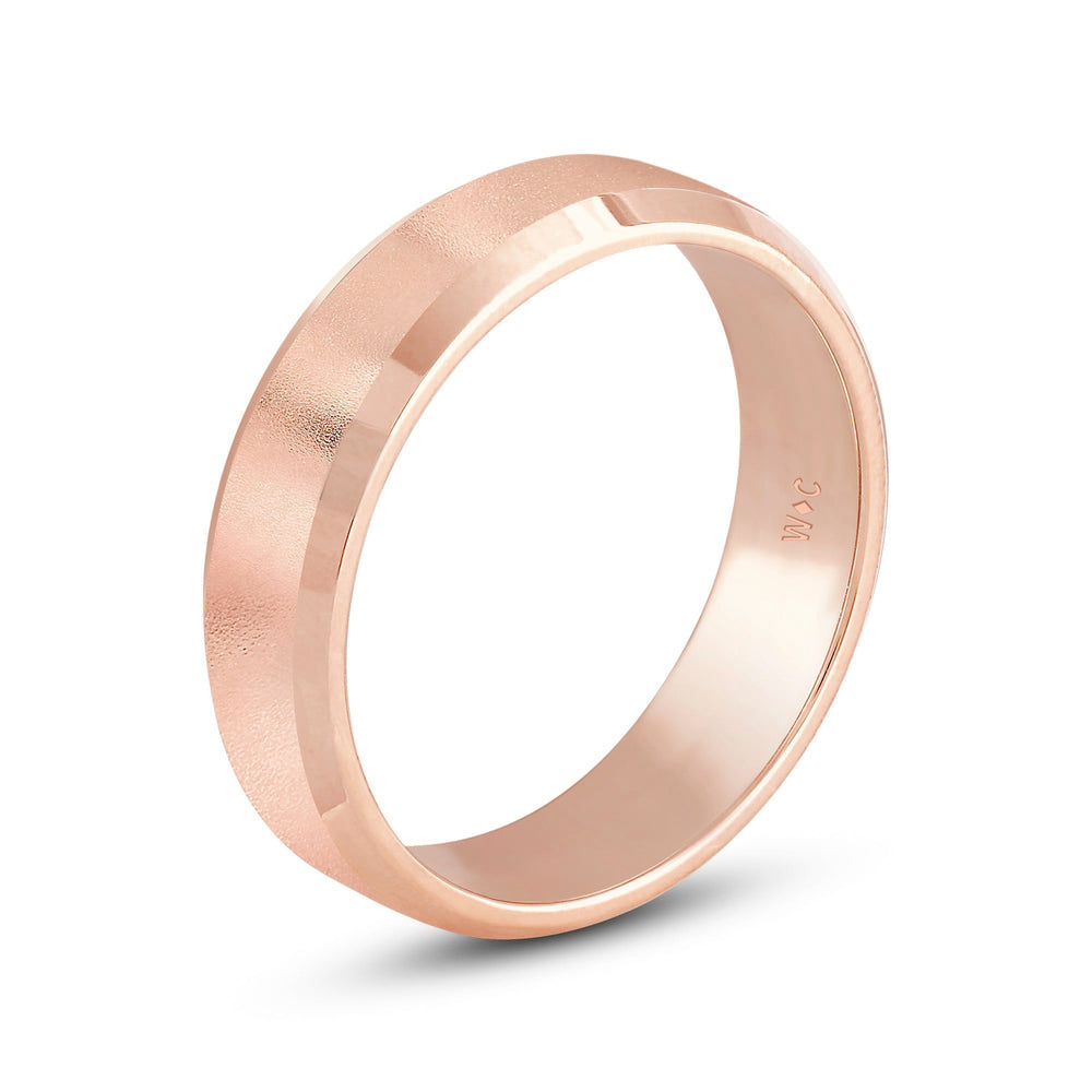 Men's Bevel Edge Comfort Fit Band with 18KT Rose Gold / 6 Cut Diamond in 14KT Rose Gold / 6 view 4

