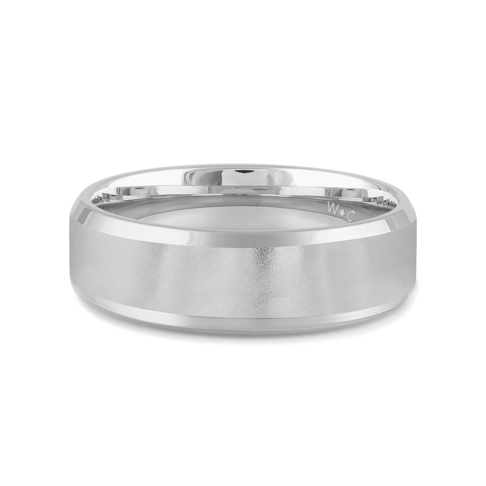 Men's Bevel Edge Comfort Fit Band with 18KT White Gold / 7 Cut Diamond in 14KT White Gold / 7 view 1
