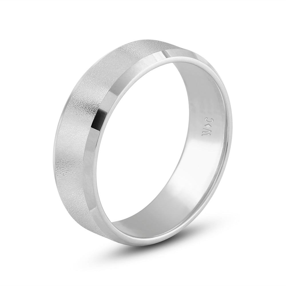 Men's Bevel Edge Comfort Fit Band with 18KT White Gold / 7 Cut Diamond in 14KT White Gold / 7 view 4
