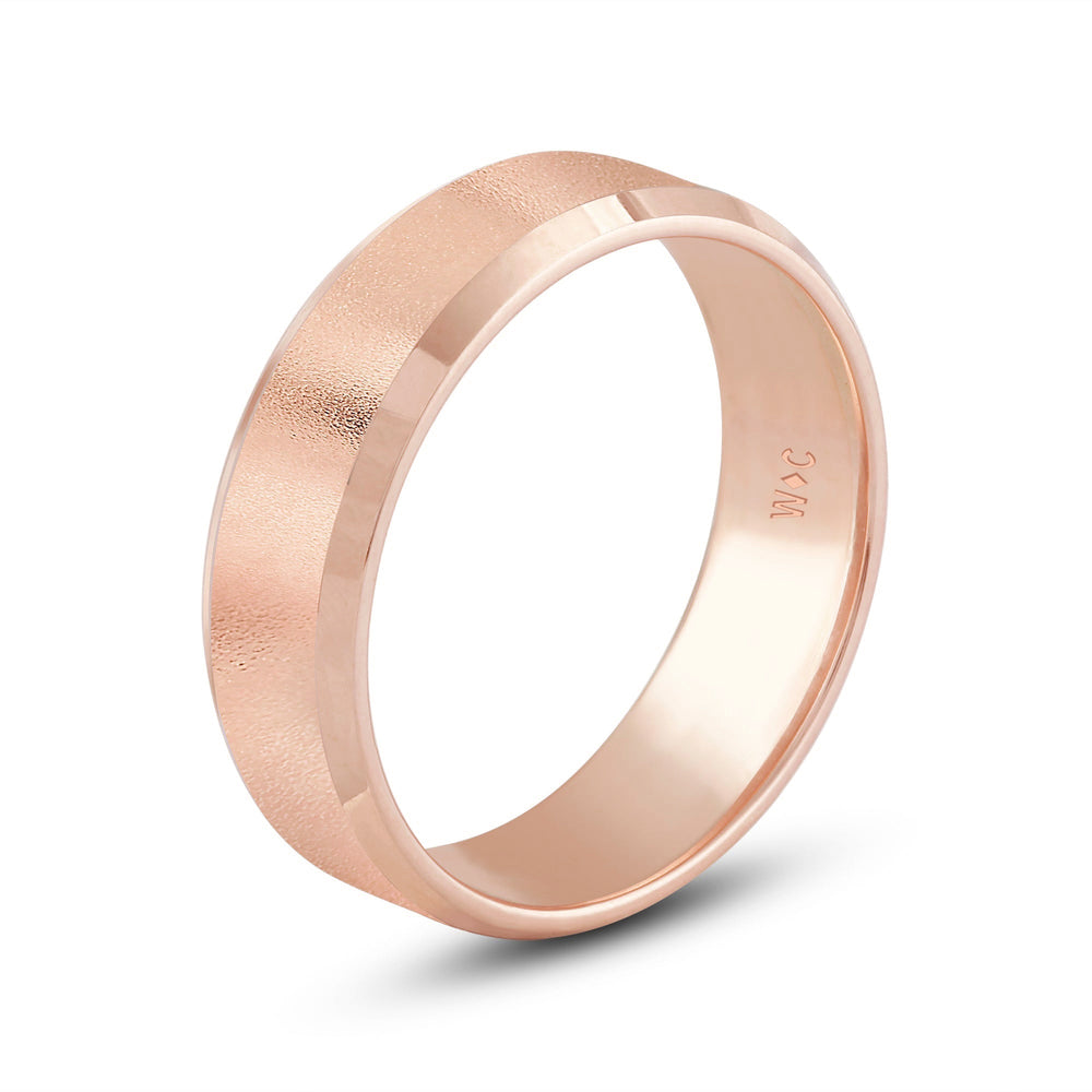 Men's Milgrain Medium Edge Comfort Fit Band with 18KT Rose Gold / 7 Cut Diamond in 14KT Rose Gold / 7 view 4
