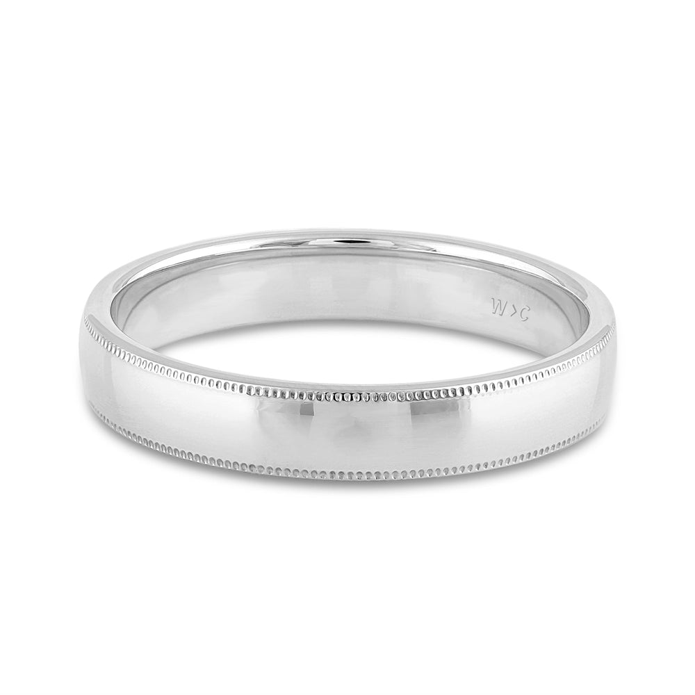 Men's Milgrain Medium Edge Comfort Fit Band with 18KT White Gold / 4 Cut Diamond in 14KT White Gold / 4 view 1
