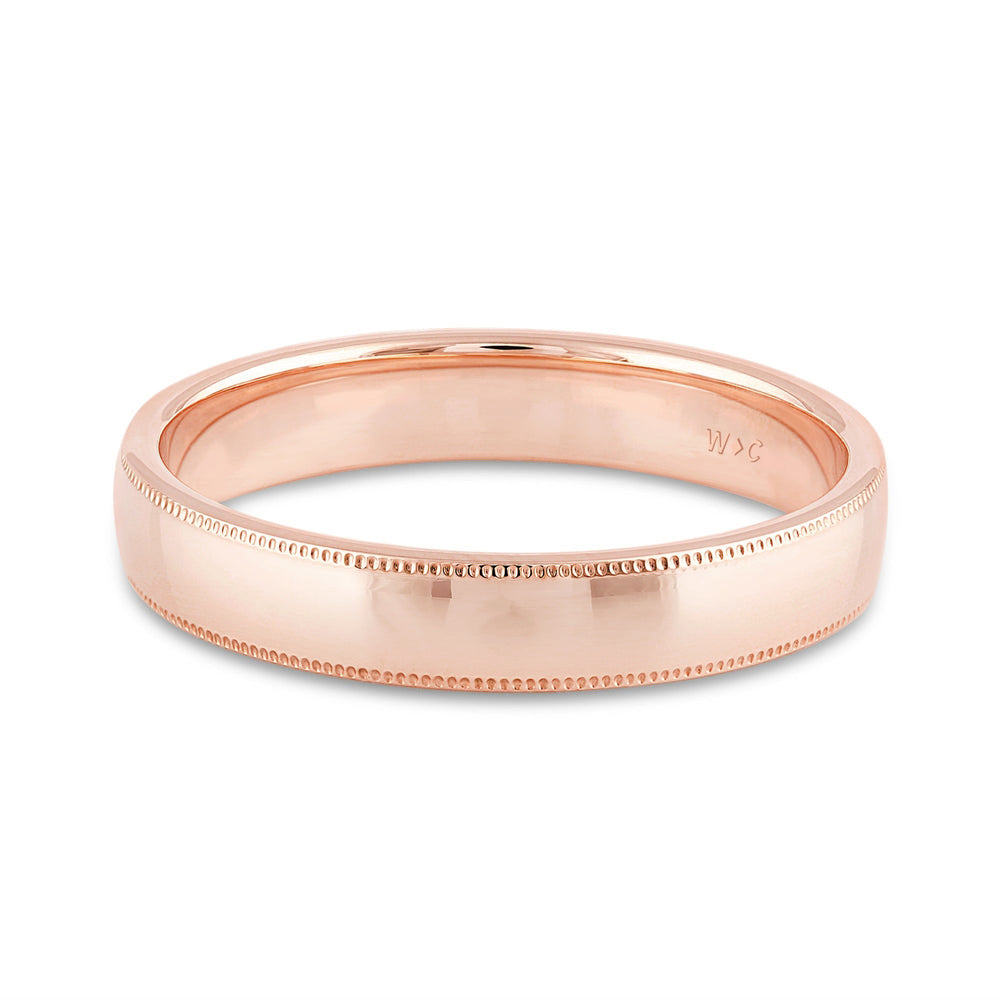 Men's Milgrain Medium Edge Comfort Fit Band with 18KT Rose Gold / 4 Cut Diamond in 14KT Rose Gold / 4 view 1
