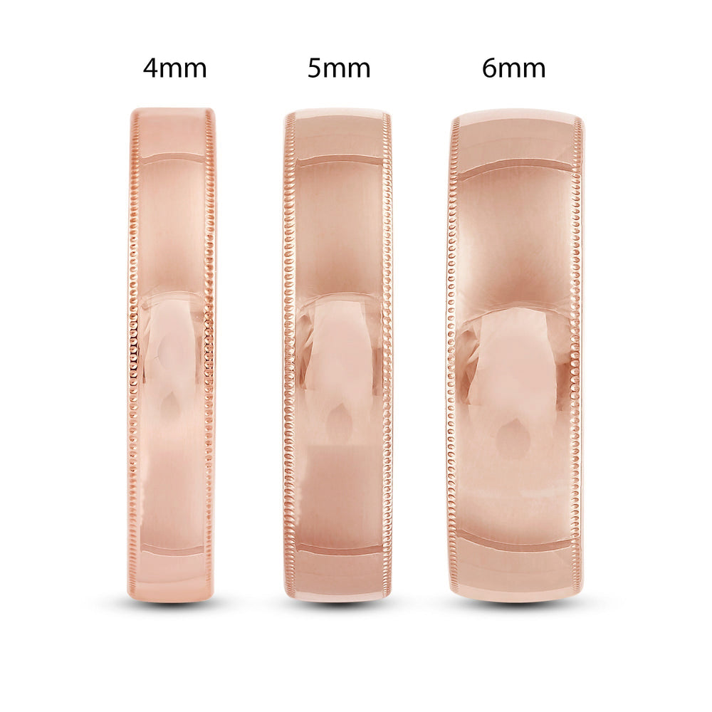 Men's Milgrain Medium Edge Comfort Fit Band with 18KT Rose Gold / 4 Cut Diamond in 14KT Rose Gold / 4 view 5
