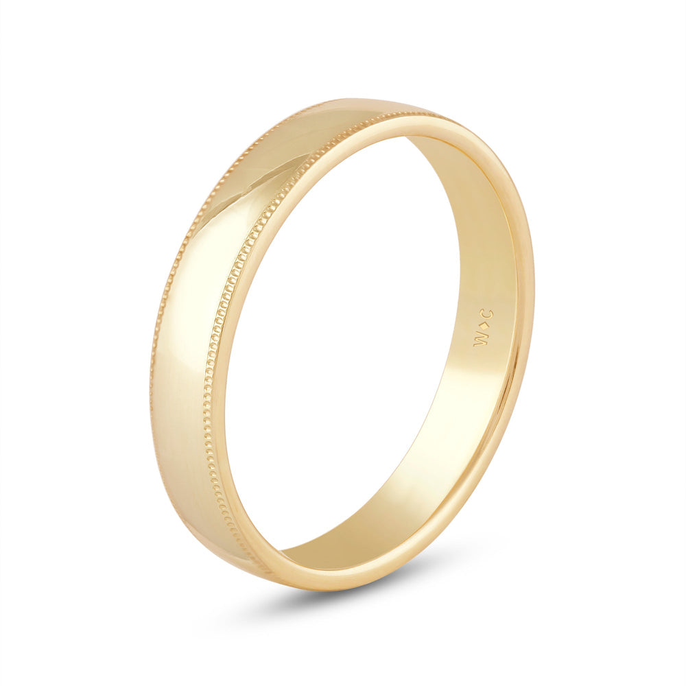 Men's Milgrain Medium Edge Comfort Fit Band with 18KT Yellow Gold / 4 Cut Diamond in 14KT Yellow Gold / 4 view 4
