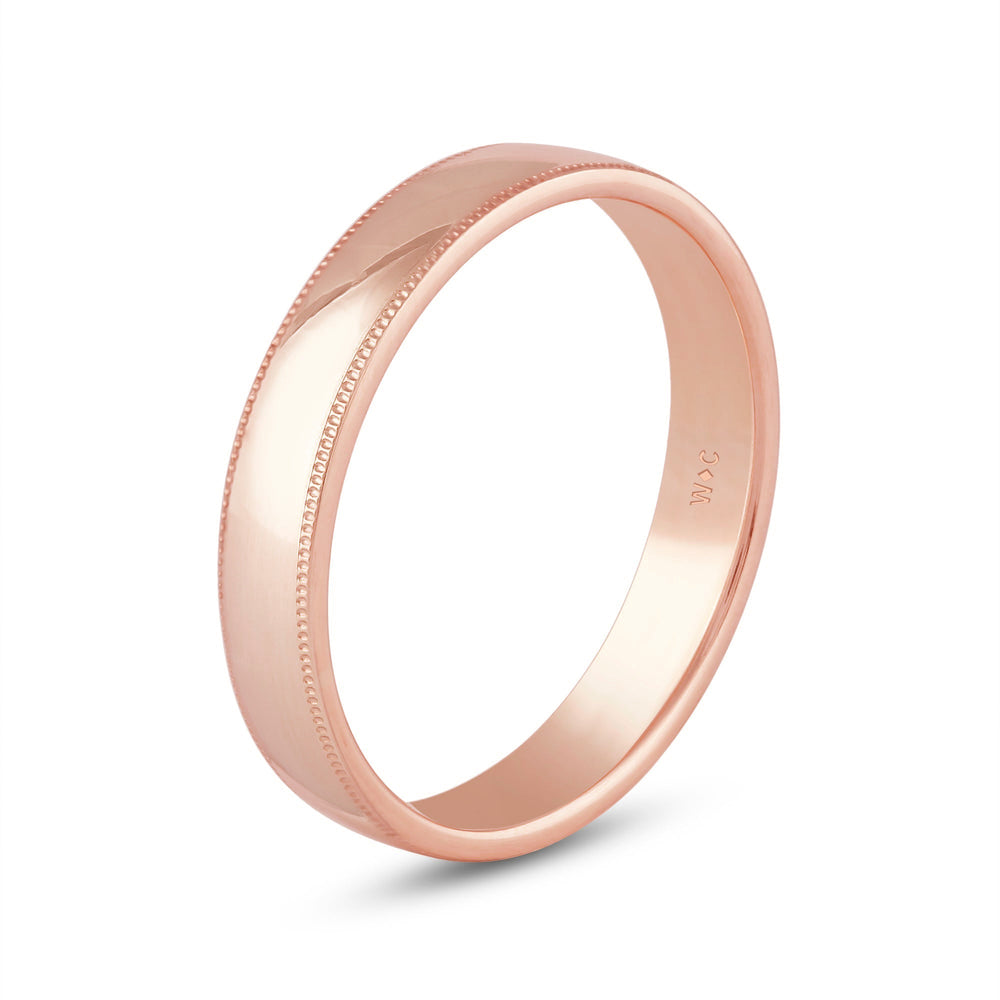 Men's Milgrain Medium Edge Comfort Fit Band with 18KT Rose Gold / 4 Cut Diamond in 14KT Rose Gold / 4 view 4
