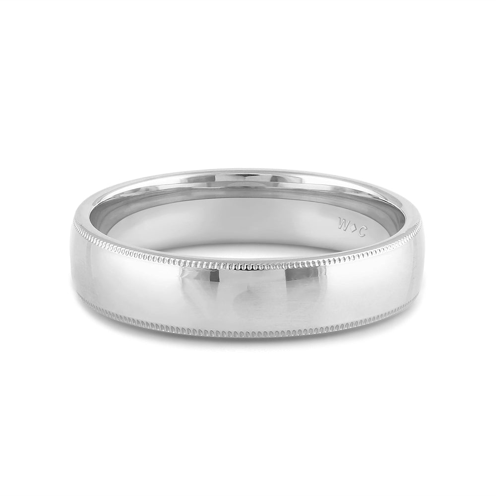 Men's Milgrain Medium Edge Comfort Fit Band with 18KT White Gold / 5 Cut Diamond in 14KT White Gold / 5 view 1
