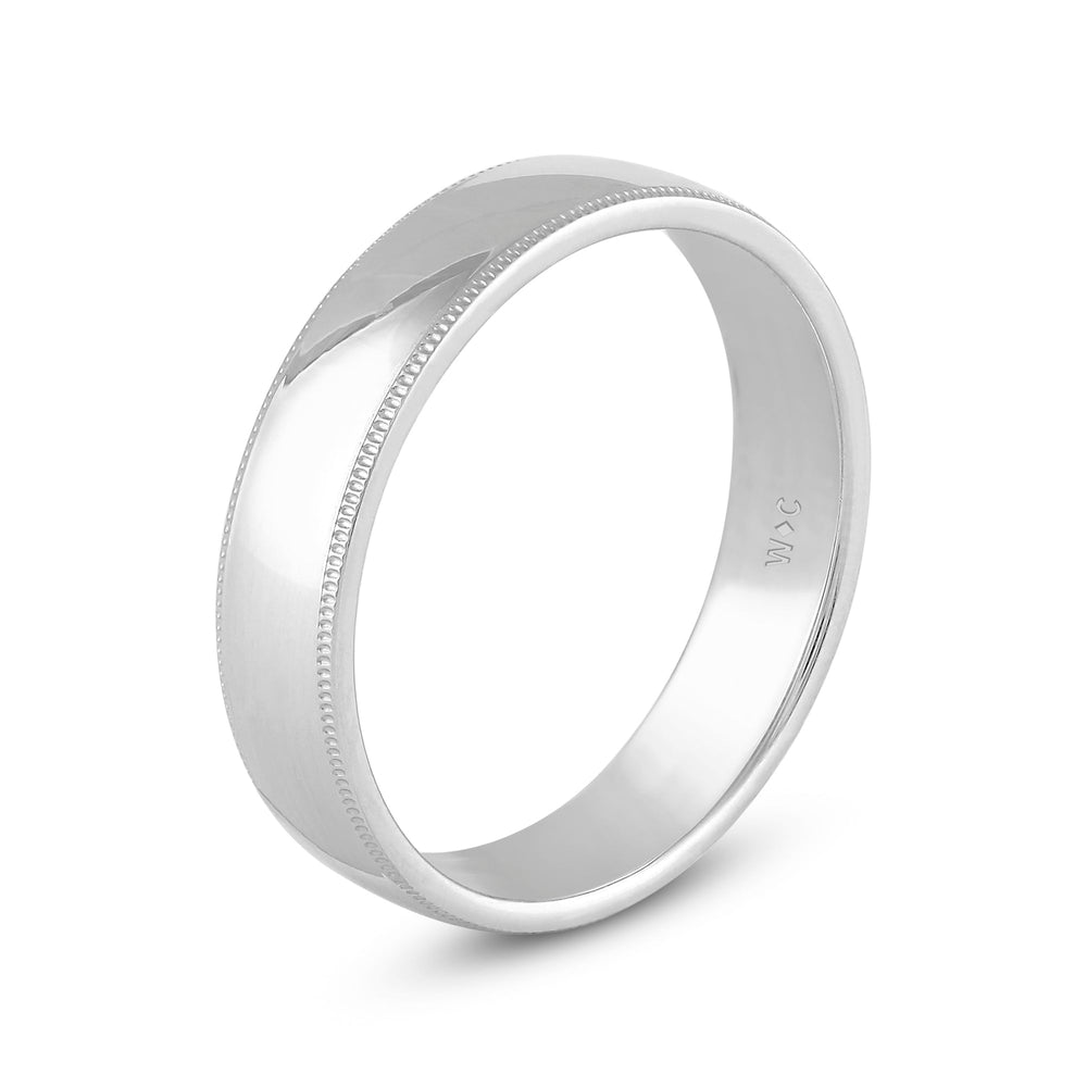 Men's Milgrain Medium Edge Comfort Fit Band with 18KT White Gold / 5 Cut Diamond in 14KT White Gold / 5 view 4
