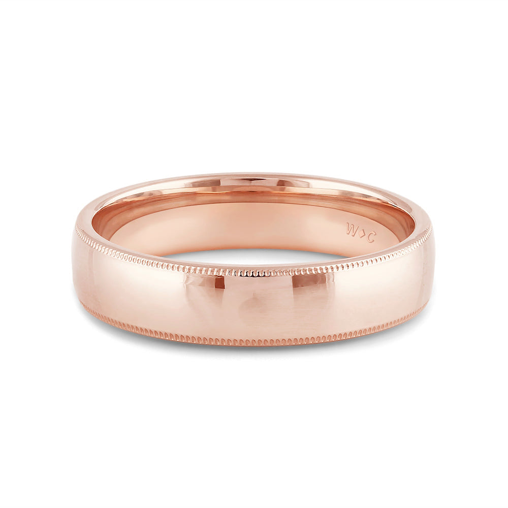 Men's Milgrain Medium Edge Comfort Fit Band with 18KT Rose Gold / 5 Cut Diamond in 14KT Rose Gold / 5 view 1
