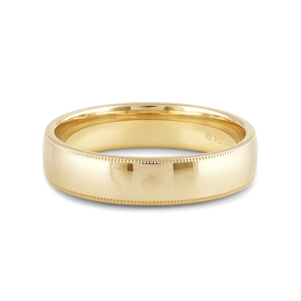 Men's Milgrain Medium Edge Comfort Fit Band with 18KT Yellow Gold / 5 Cut Diamond in 14KT Yellow Gold / 5 view 1
