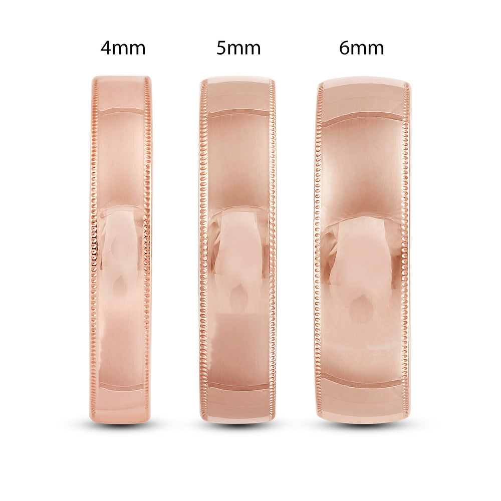 Men's Milgrain Medium Edge Comfort Fit Band with 18KT Rose Gold / 5 Cut Diamond in 14KT Rose Gold / 5 view 5
