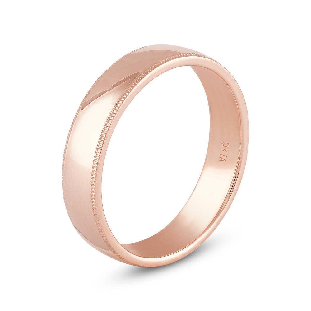 Men's Milgrain Medium Edge Comfort Fit Band with 18KT Rose Gold / 5 Cut Diamond in 14KT Rose Gold / 5 view 4
