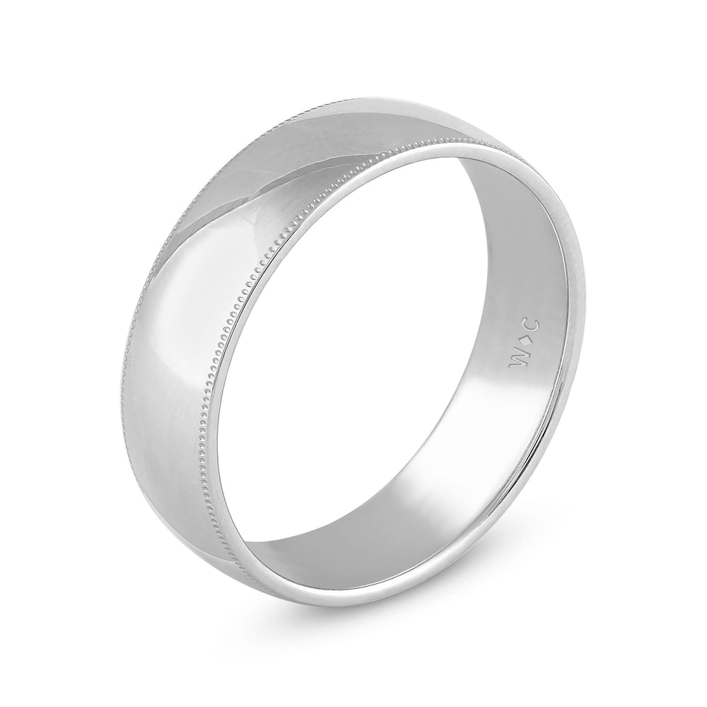 Men's Milgrain Medium Edge Comfort Fit Band with 18KT White Gold / 6 Cut Diamond in 14KT White Gold / 6 view 2
