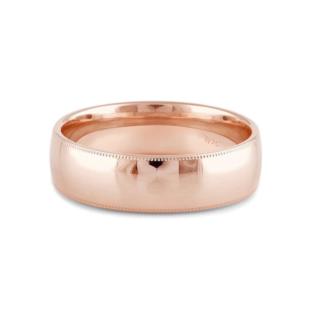 Men's Milgrain Medium Edge Comfort Fit Band with 18KT Rose Gold / 6 Cut Diamond in 14KT Rose Gold / 6 view 1
