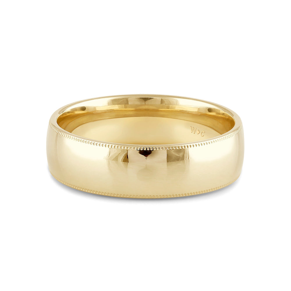 Men's Milgrain Medium Edge Comfort Fit Band with 18KT Yellow Gold / 6 Cut Diamond in 14KT Yellow Gold / 6 view 1
