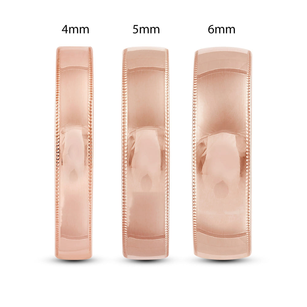 Men's Milgrain Medium Edge Comfort Fit Band with 18KT Rose Gold / 6 Cut Diamond in 14KT Rose Gold / 6 view 5
