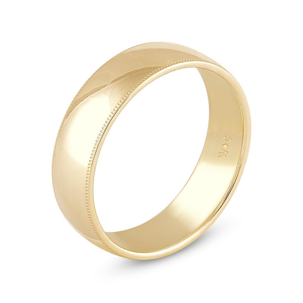 Men's Milgrain Medium Edge Comfort Fit Band with 18KT Yellow Gold / 6 Cut Diamond in 14KT Yellow Gold / 6 view 4
