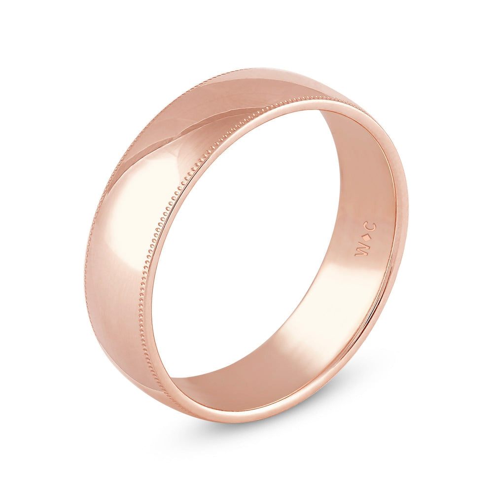 Men's Milgrain Medium Edge Comfort Fit Band with 18KT Rose Gold / 6 Cut Diamond in 14KT Rose Gold / 6 view 4
