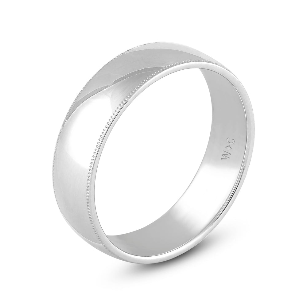 Men's Milgrain Medium Edge Comfort Fit Band with 18KT White Gold / 7 Cut Diamond in 14KT White Gold / 7 view 4
