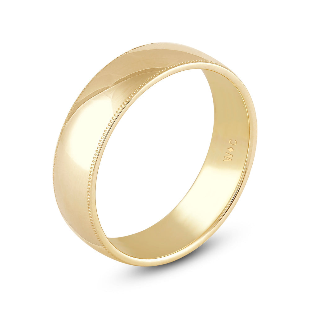 Men's Milgrain Medium Edge Comfort Fit Band with 18KT Yellow Gold / 7 Cut Diamond in 14KT Yellow Gold / 7 view 4
