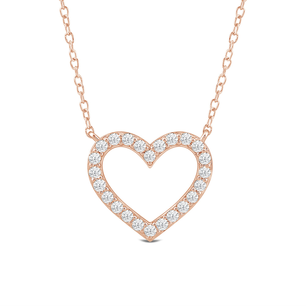 Petite Lab Created Diamond Studded Heart Necklace with 14KT Rose Gold / Lab / 1/4 Cut Diamond in 14KT Rose Gold / Lab / 1/4 view 3

