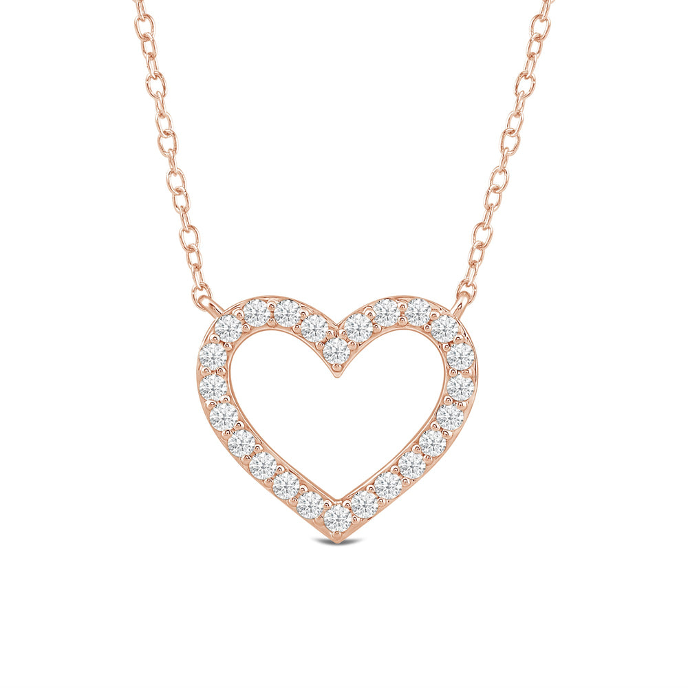 Petite Lab Created Diamond Studded Heart Necklace with 14KT Rose Gold / Lab / 1/4 Cut Diamond in 14KT Rose Gold / Lab / 1/4 view 3
