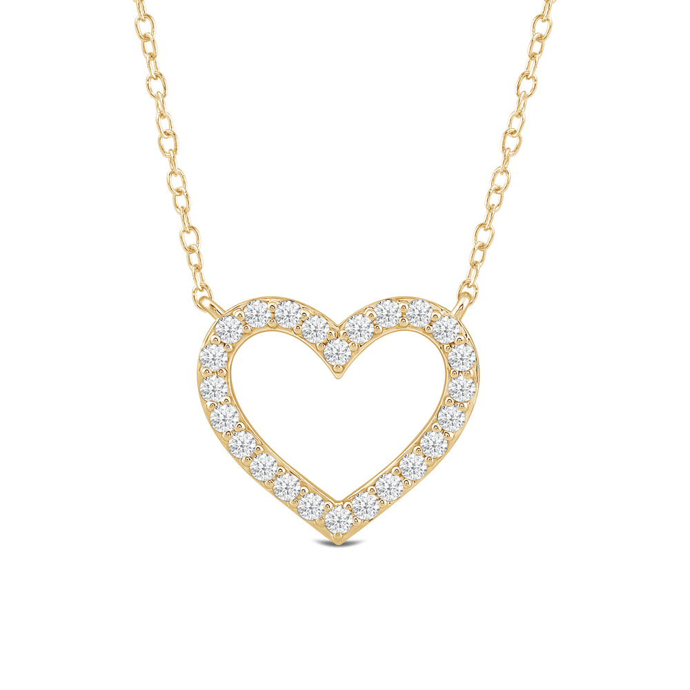 Petite Lab Created Diamond Studded Heart Necklace with 14KT Yellow Gold / Lab / 1/4 Cut Diamond in 14KT Yellow Gold / Lab / 1/4 view 3
