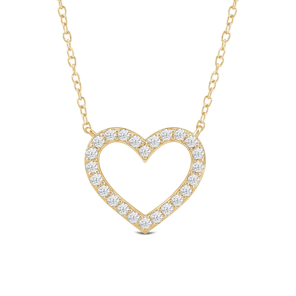 Petite Lab Created Diamond Studded Heart Necklace with 14KT Yellow Gold / Lab / 1/4 Cut Diamond in 14KT Yellow Gold / Lab / 1/4 view 3
