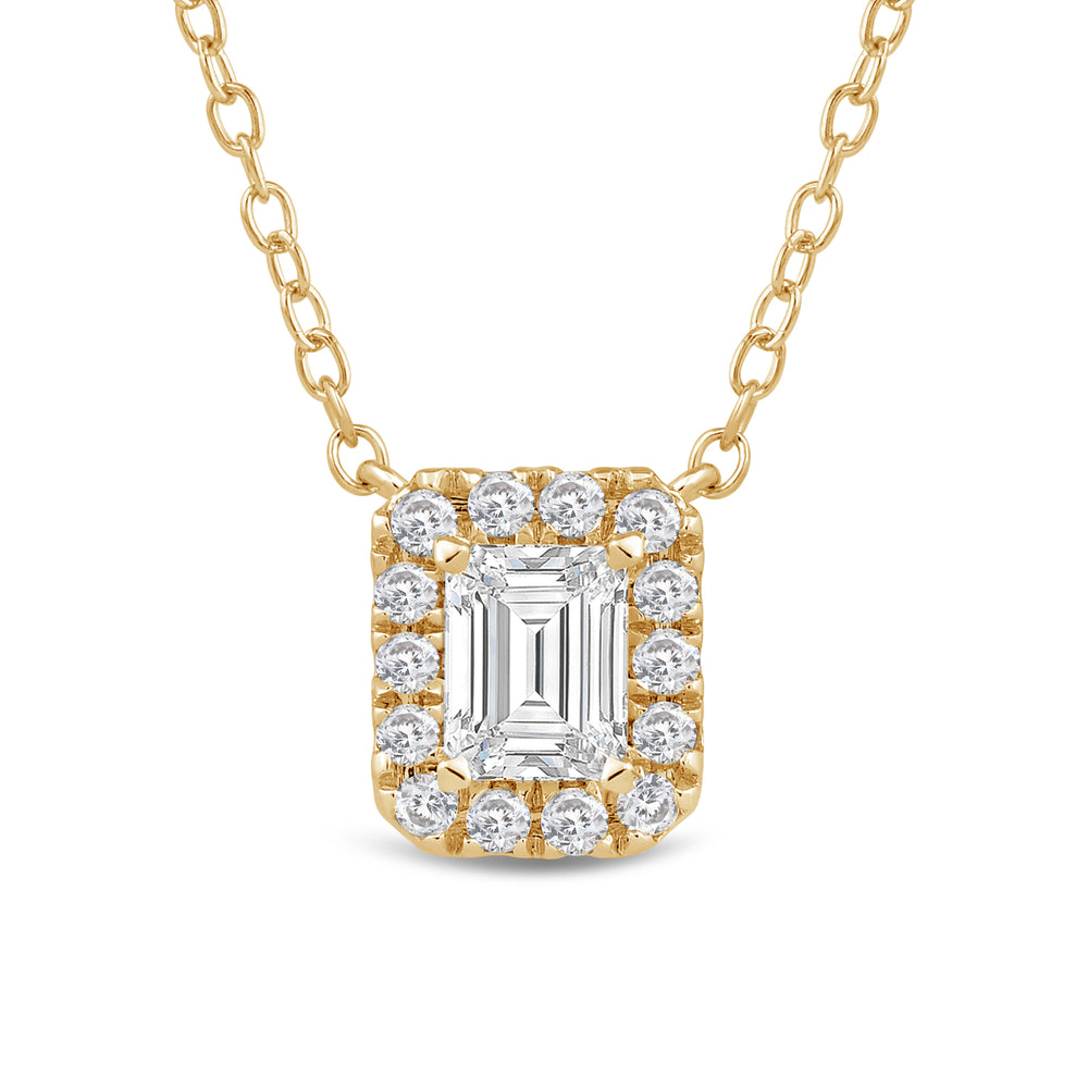 Halo Emerald Lab Created Diamond Necklace with 14KT Yellow Gold / Lab / 1/2 Cut Diamond in 14KT Yellow Gold / Lab / 1/2 view 4
