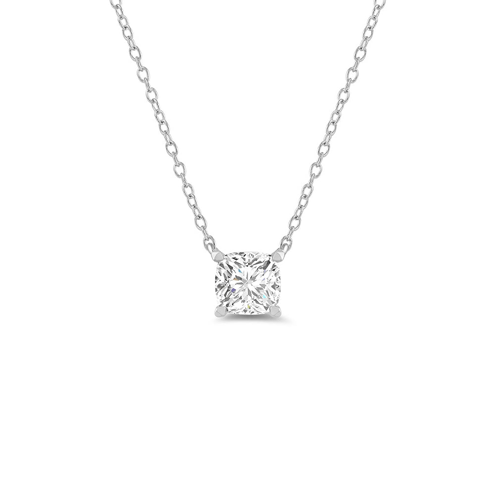 4 Prong Basket Lab Created Diamond Cushion Solitaire Necklace with 14KT White Gold / Lab / 1/2 Cut Diamond in 14KT White Gold / Lab / 1/2 view 1
