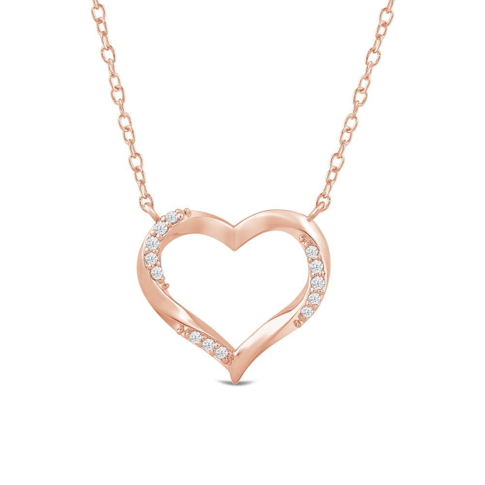 Twisted Lab Created Diamond Studded Heart Necklace with 14KT Rose Gold / Lab / 1/10 Cut Diamond in 14KT Rose Gold / Lab / 1/10 view 4
