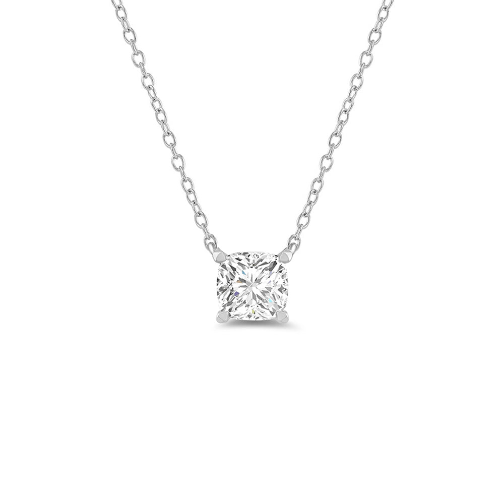 4 Prong Basket Lab Created Diamond Cushion Solitaire Necklace with 14KT White Gold / Lab / 1 Cut Diamond in 14KT White Gold / Lab / 1 view 1
