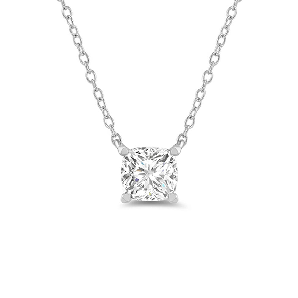 4 Prong Basket Lab Created Diamond Cushion Solitaire Necklace with 14KT White Gold / Lab / 1 Cut Diamond in 14KT White Gold / Lab / 1 view 4
