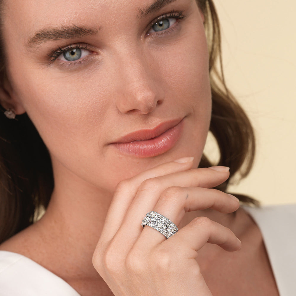Model Wearing Full Pave Five-Row Diamond Wide Eternity Ring (E+ VS+) view