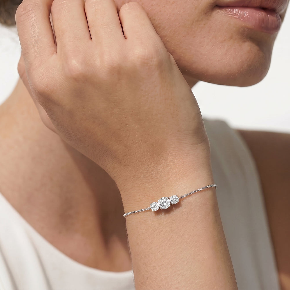The Vera Three Stone Bracelet with Lab Cut Diamond in 14KT White Gold view 2
