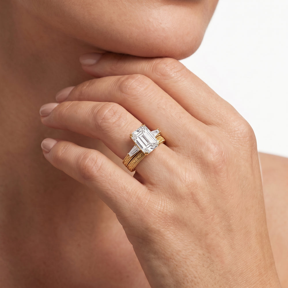 The Seraphine Baguette Three Stone Wedding Band with 18KT Rose Gold Cut Diamond in 14KT Rose Gold view 5

