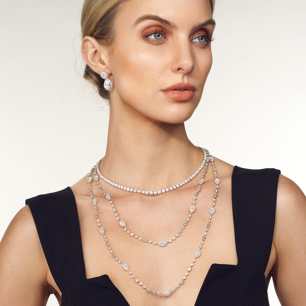 Model Wearing Two Layer Multi Shape Station Necklace view