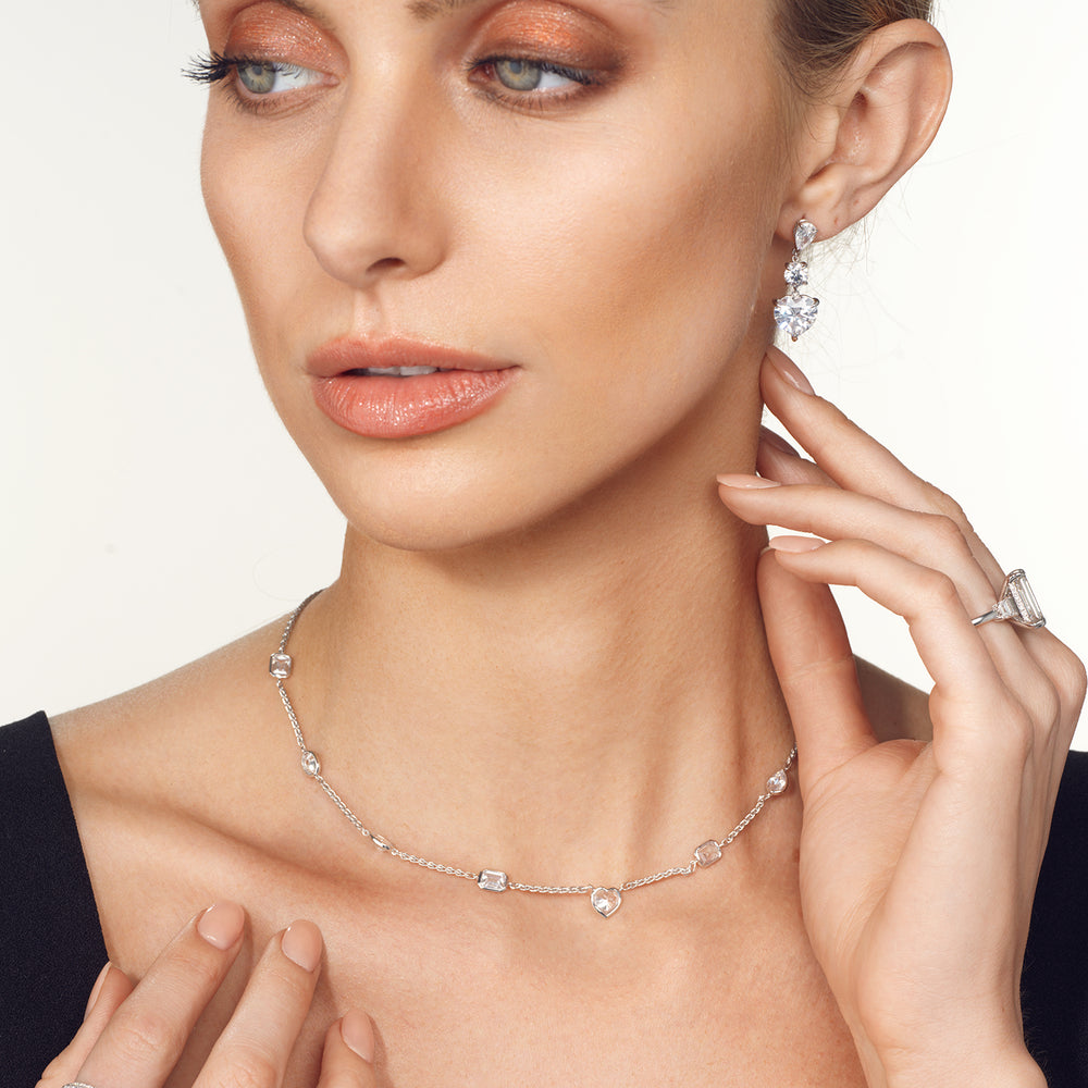 Multi Shape Station Necklace with 14KT Yellow Gold / Lab / 6 Cut Diamond in 14KT Yellow Gold / Lab / 6 view 4
