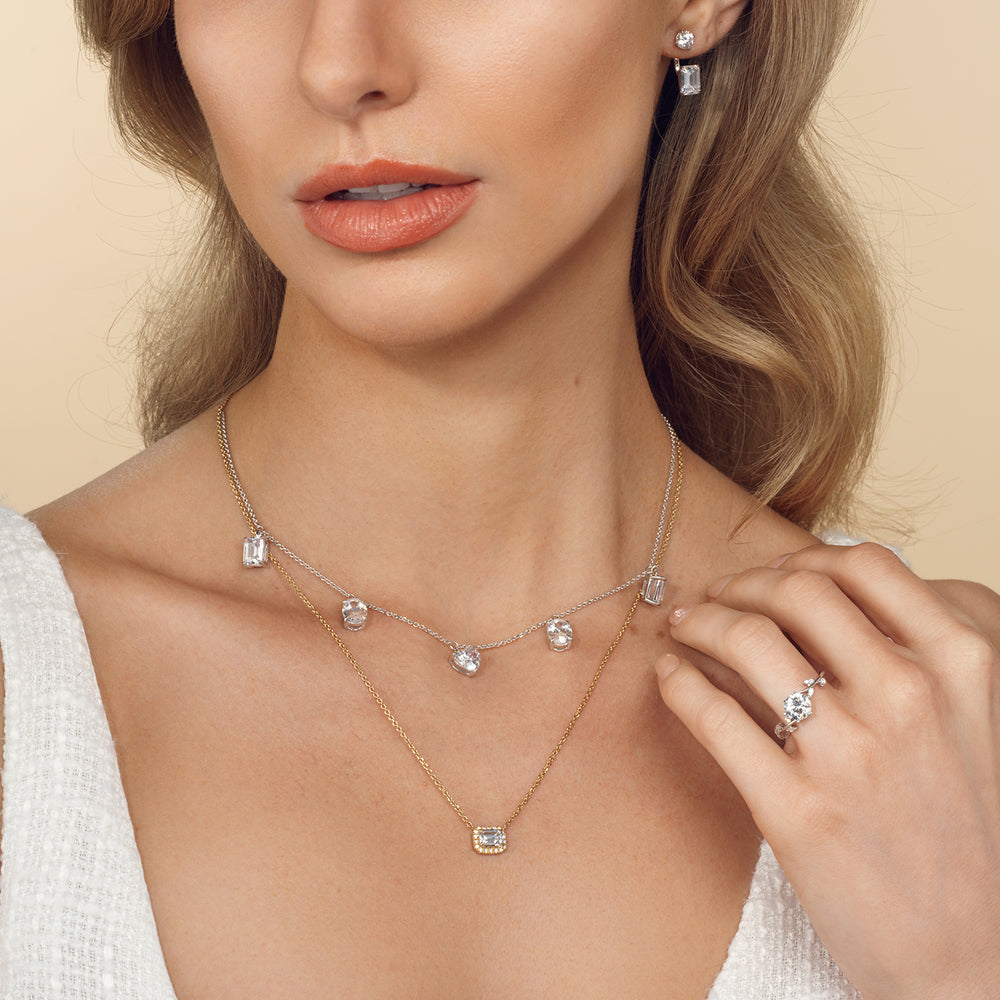 Model Wearing Multi Shape Station Diamond Necklace view
