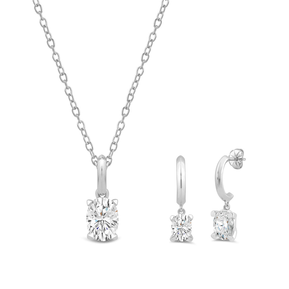 The Drop Oval Set with 2 1/2 Cut Diamond in 14KT White Gold view 1

