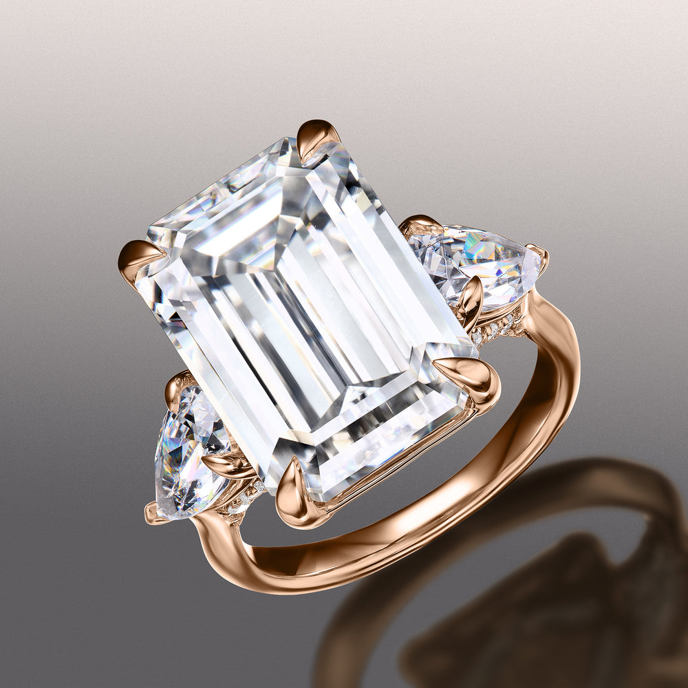 The Wood Ring with Emerald Cut Diamond in 14KT Rose Gold view 3
