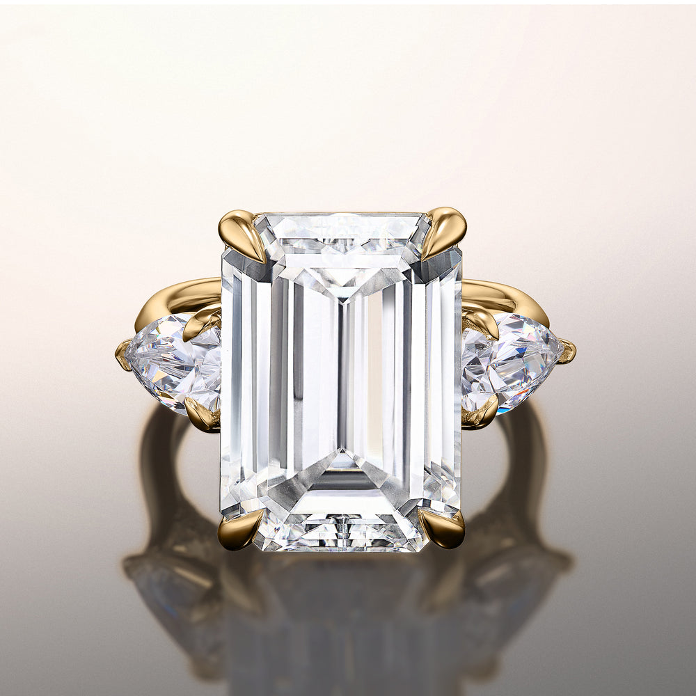 The Wood Ring with Emerald Cut Diamond in 14KT Yellow Gold view 1
