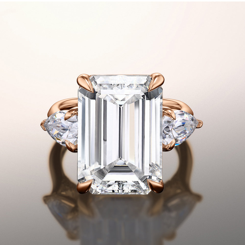 The Wood Ring with Emerald Cut Diamond in 14KT Rose Gold view 1
