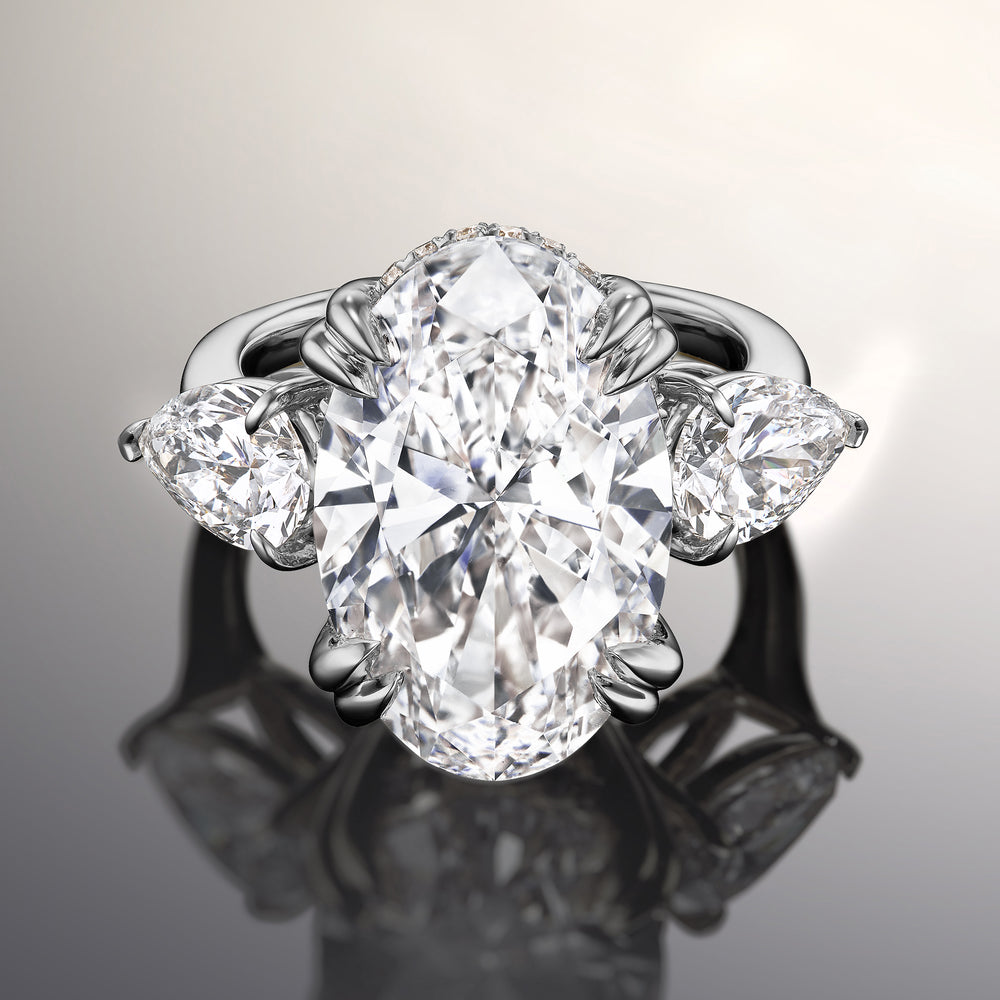 The Donatello Ring with Oval Cut Diamond in 14KT White Gold view 1
