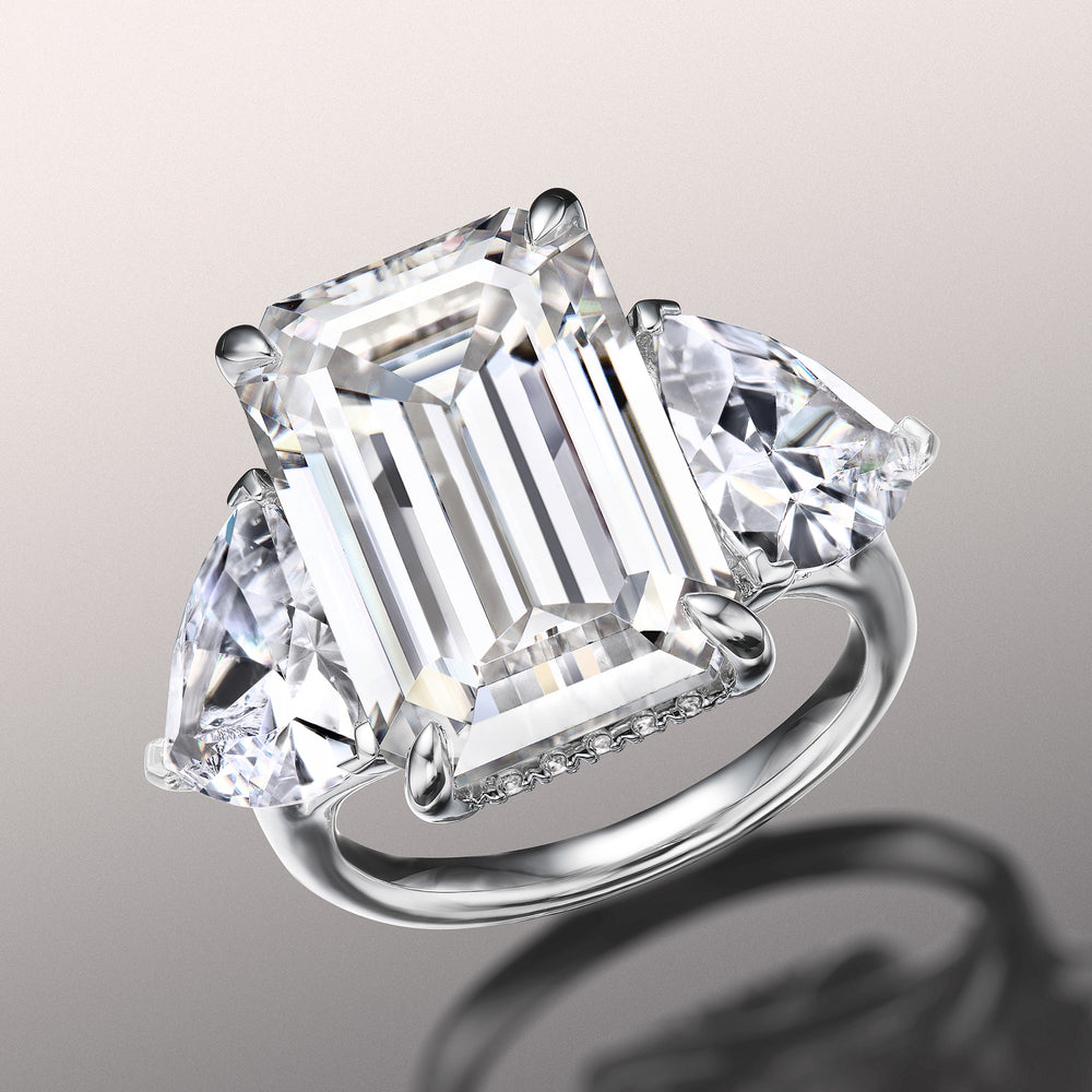 Emerald Cut The Michelangelo Ring with Lab Grown Diamond in 14KT White Gold view 3

