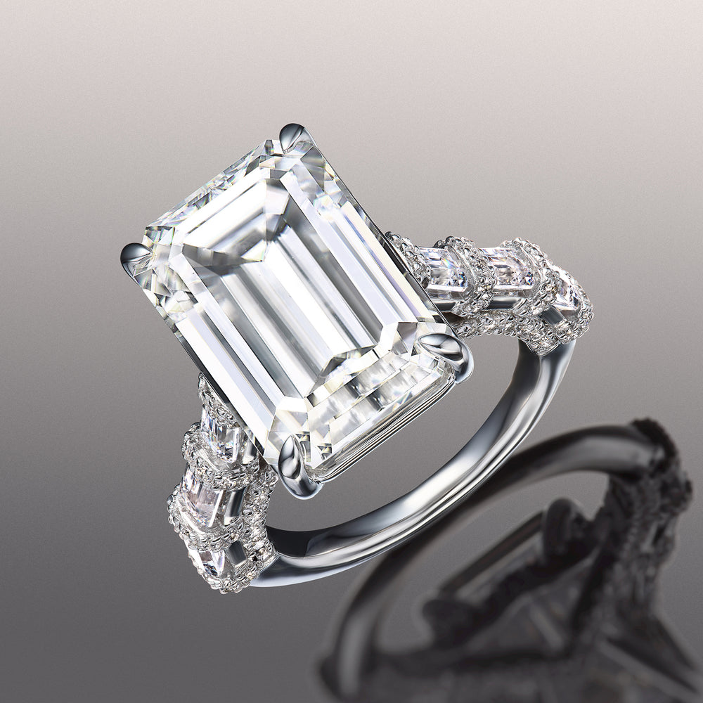 Emerald Cut The Magritte Ring with Lab Grown Diamond in 14KT White Gold view 3
