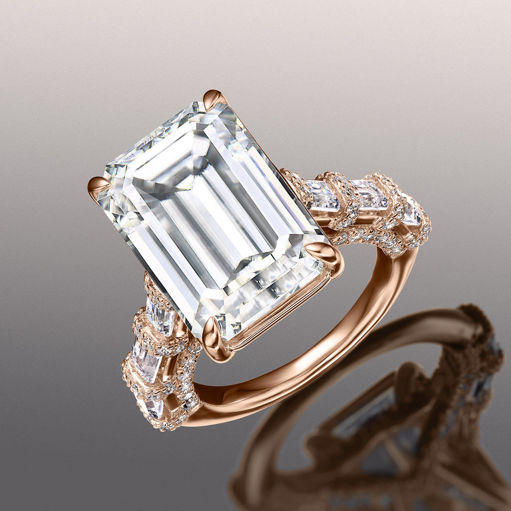 Emerald Cut The Magritte Ring with Lab Grown Diamond in 14KT Rose Gold view 3
