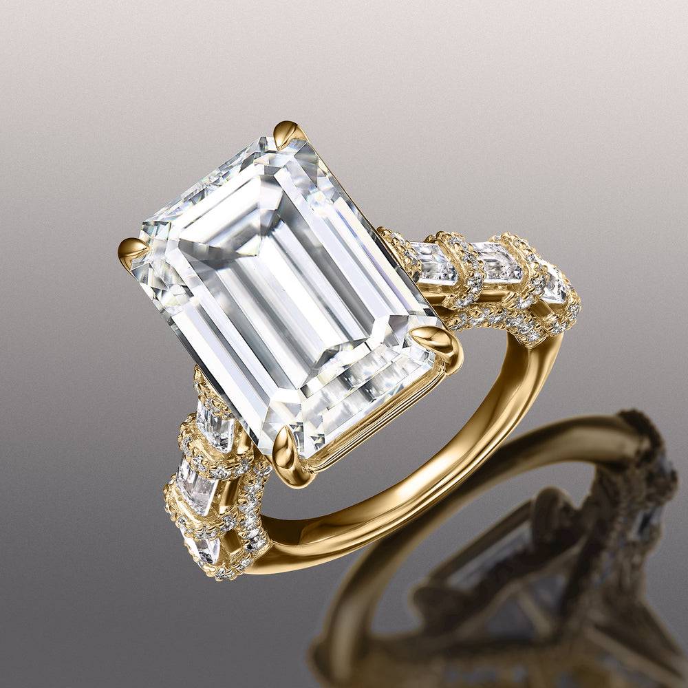 Emerald Cut The Magritte Ring with Lab Grown Diamond in 14KT Yellow Gold view 3
