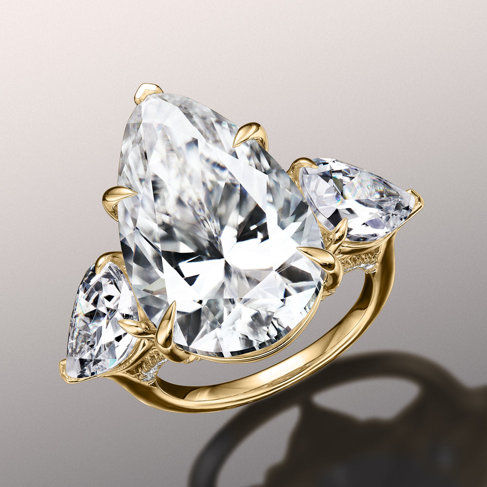 Pear Cut The da Vinci Ring with Lab Grown Diamond in 14KT Yellow Gold view 3
