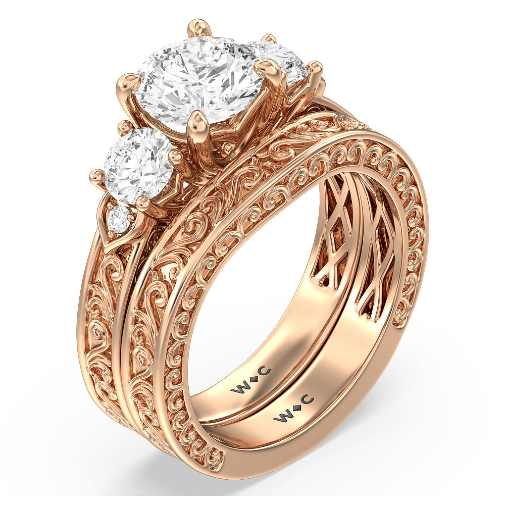 The Seraphine Tulip Three Stone Ring with Oval Cut Diamond in 14KT Rose Gold view 5
